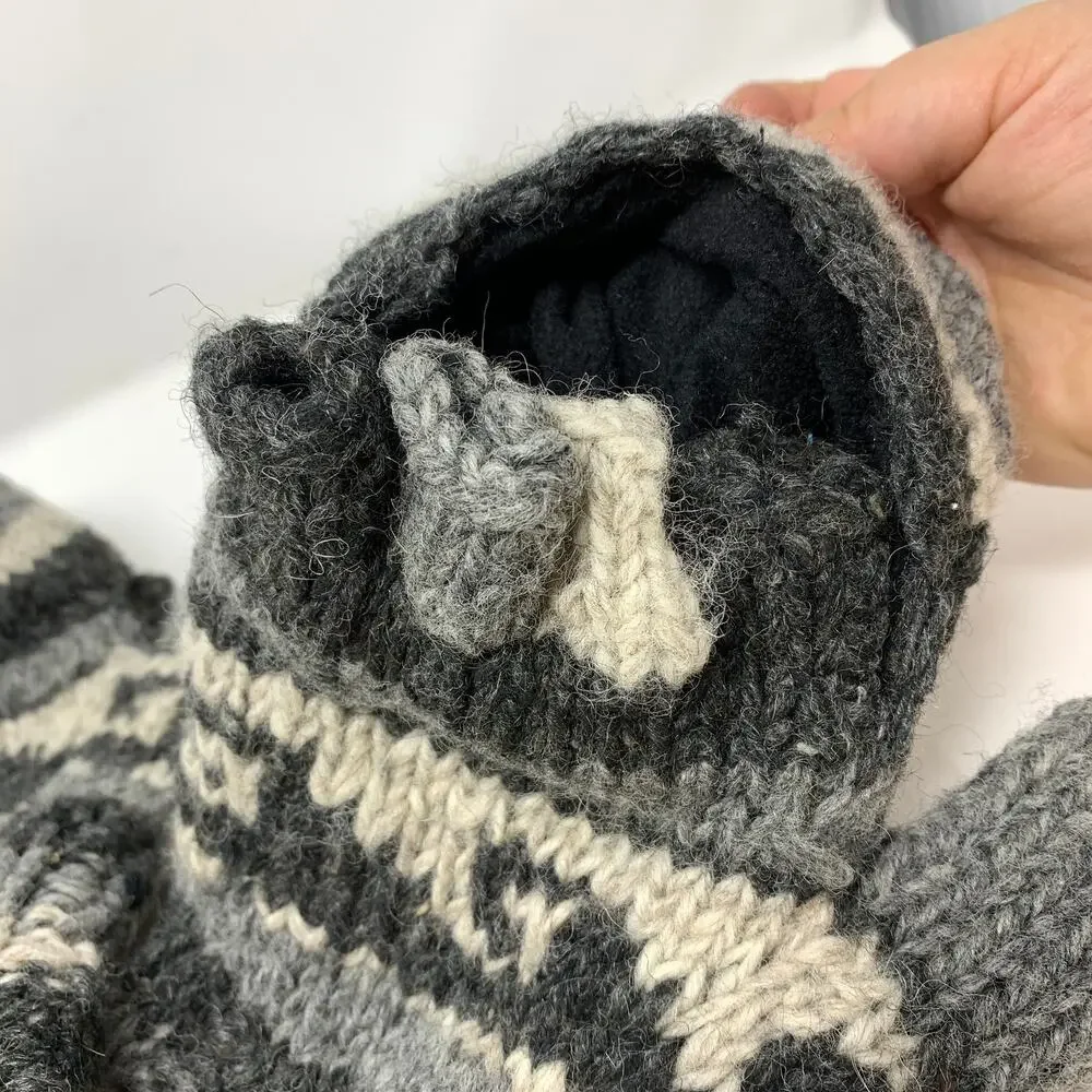 100% Wool Convertible Mittens Fingerless Gloves Nepal Gray Fair Isle Hand Knit